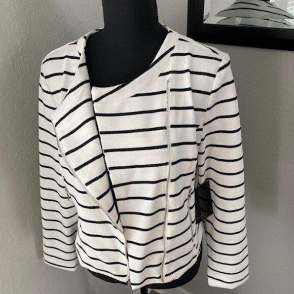 NWT Bagatelle Aysmmetrical Draped Lapel Striped Knit Moto Jacket PM - Picture 8 of 16